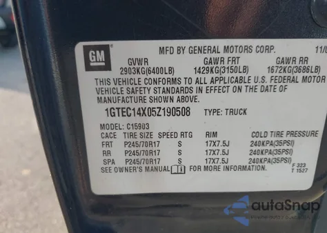 2005 GMC Sierra 1500 Work Truck z USA, uszkodzony, nr VIN 1GTEC14X05Z190508